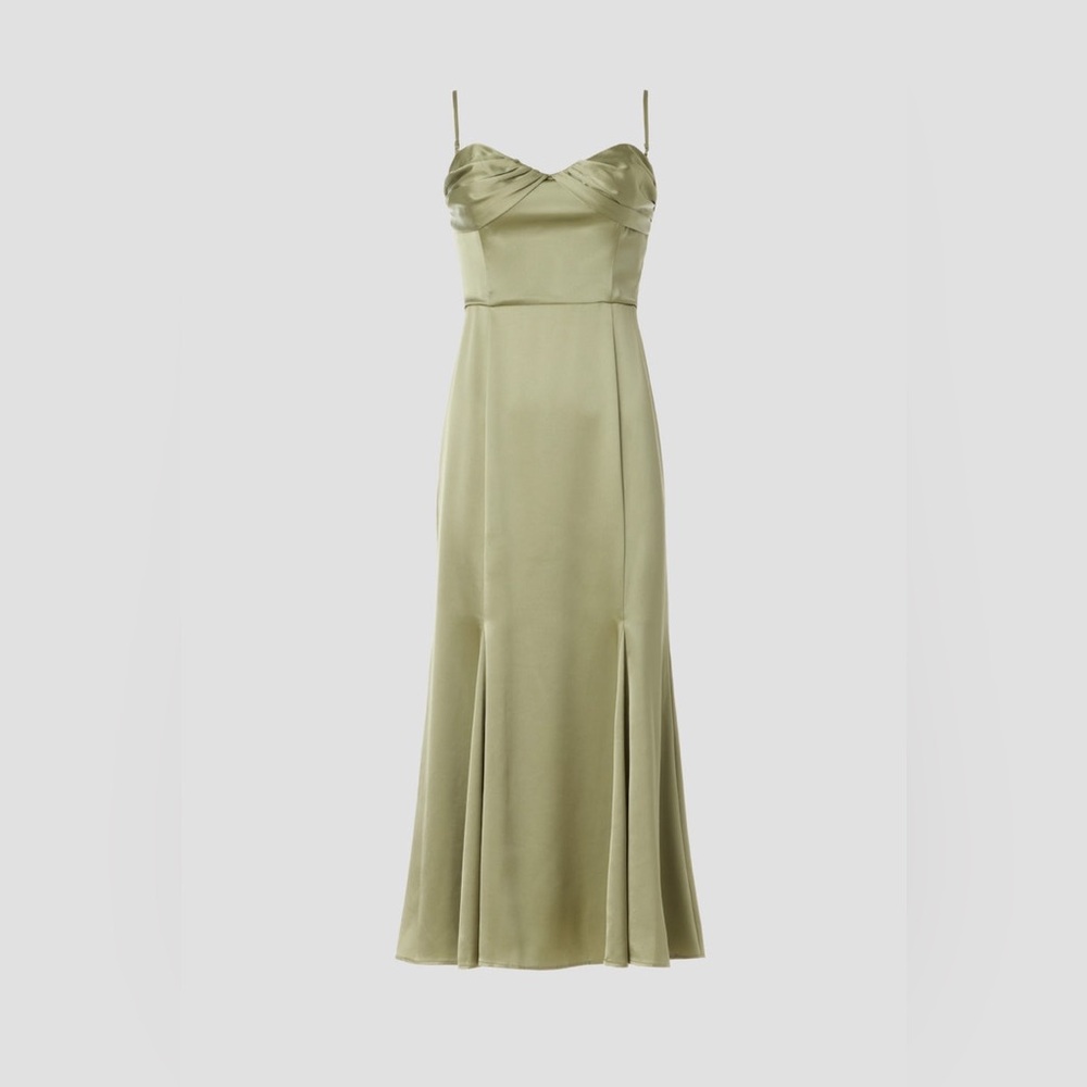 Reformation Hensley Satin Midi Dress Artichoke Green Removable Straps Size 10‎ - Picture 3 of 8